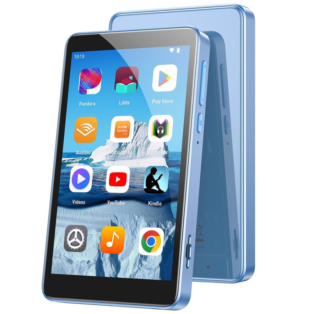 AGPTEK 160GB MP3 Player with Bluetooth and WiFi, T08X 4'' Android 14 MP4 Music Player with Spotify, Audible, APP Store, Up to 1TB, Blue