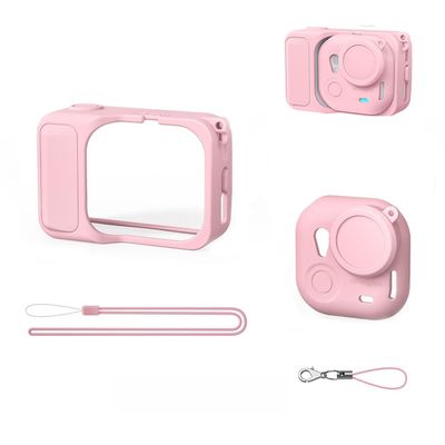 Compatible with for I n s t a 360 GO Ultra Silicone Protective Case Action Camera Protective Cover Protective Case Accessories Action Camera Protective Shell 4-Piece Set (Pink)