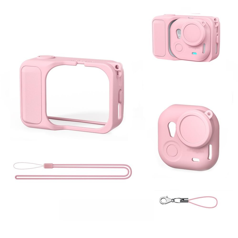 Compatible with for I n s t a 360 GO Ultra Silicone Protective Case Action Camera Protective Cover Protective Case Accessories Action Camera Protective Shell 4-Piece Set (Pink)