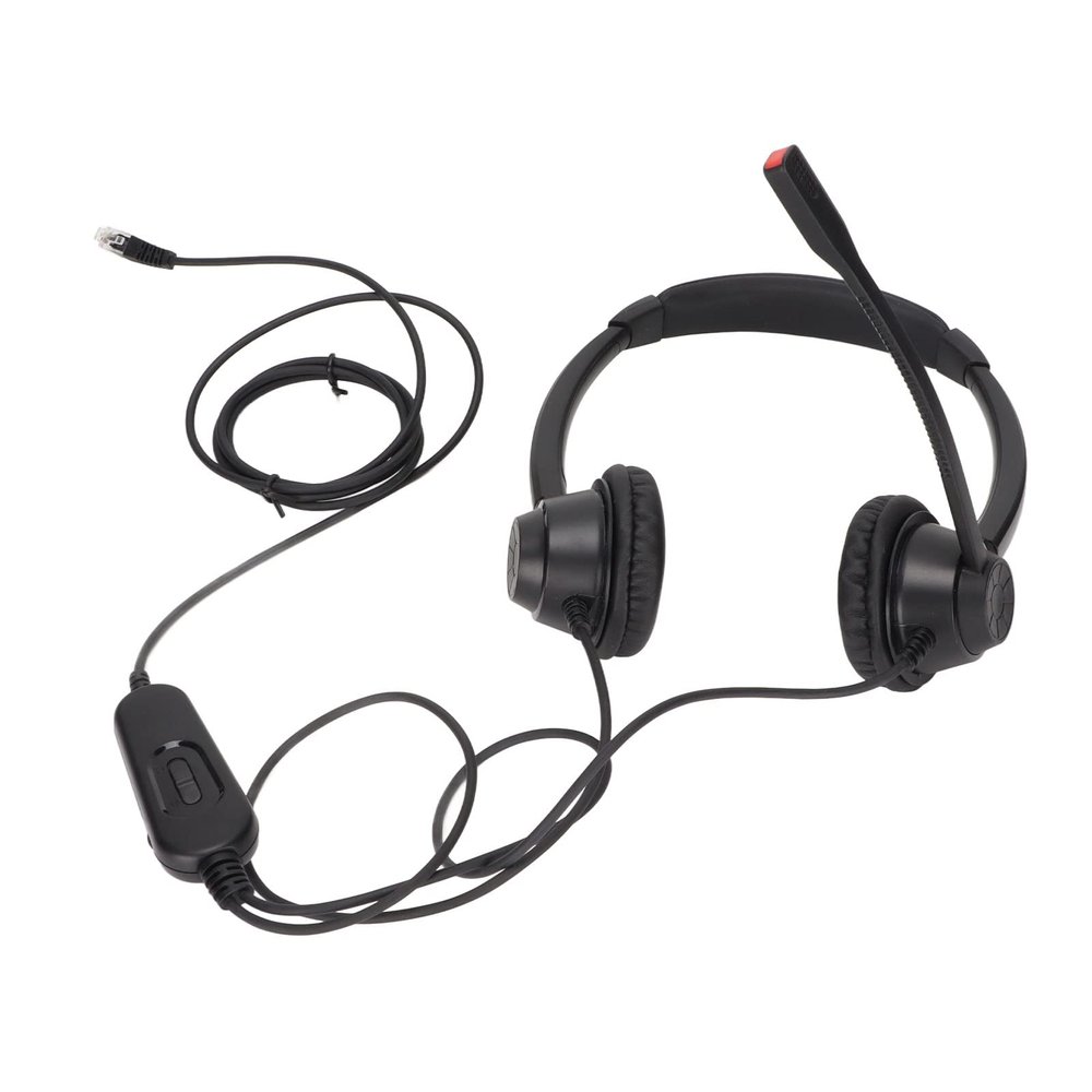 H390D RJ9 MVA Telephone Headset, Dual Ear Wired Headset with RJ9 Plug, Noise Canceling Business Headset for Call Center, Customer Service, Telemarketing, Includes