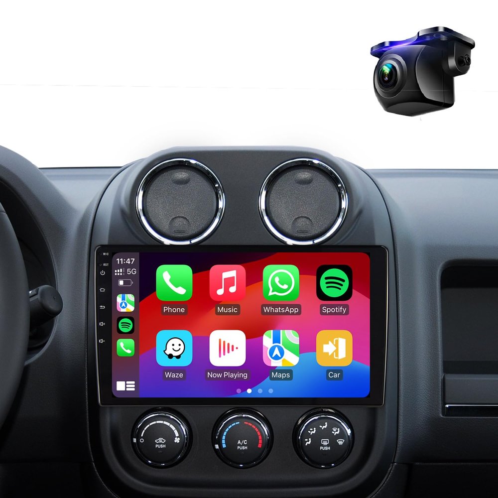 10.2 Inchs Car Stereo Radio Upgrade for Jeep Compass Patriot 2010 2011 2012 2013 2014 2015 2016 with Wireless CarPlay/Android Auto/SWC/Touch Screen/Android12/GPS Navigation/HD Backup Camera