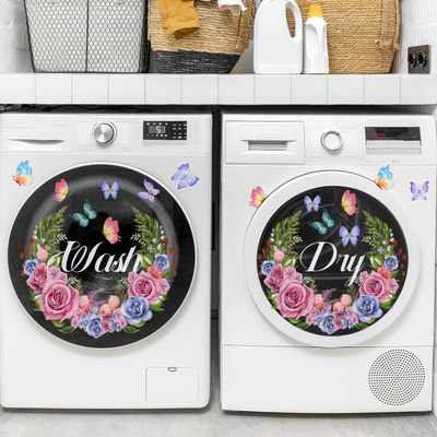 11.8" x 11.8" Washing Machine Glass Decals - Dry & Wash Self-Adhesive Vinyl Stickers, 2-Piece Removable Set (Romantic Roses-2PCS)