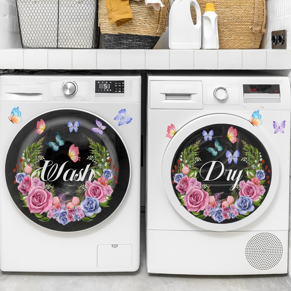 11.8" x 11.8" Washing Machine Glass Decals - Dry & Wash Self-Adhesive Vinyl Stickers, 2-Piece Removable Set (Romantic Roses-2PCS)