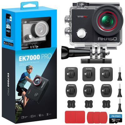 AKASO EK7000 Pro Action Camera with MicroSDXC U3 Card and Adhesive Mount Kit Bundle