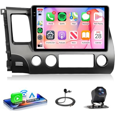 4Core 4G+64G Android 15 Car Radio for Honda Civic 2006-2011, Rimoody Car Stereo Wireless Carplay Andorid auto Mirror Link 10'' INCELL Touchscreen GPS WiFi Bluetooth 5.0 FM/RDS EQ SWC Backup Camera