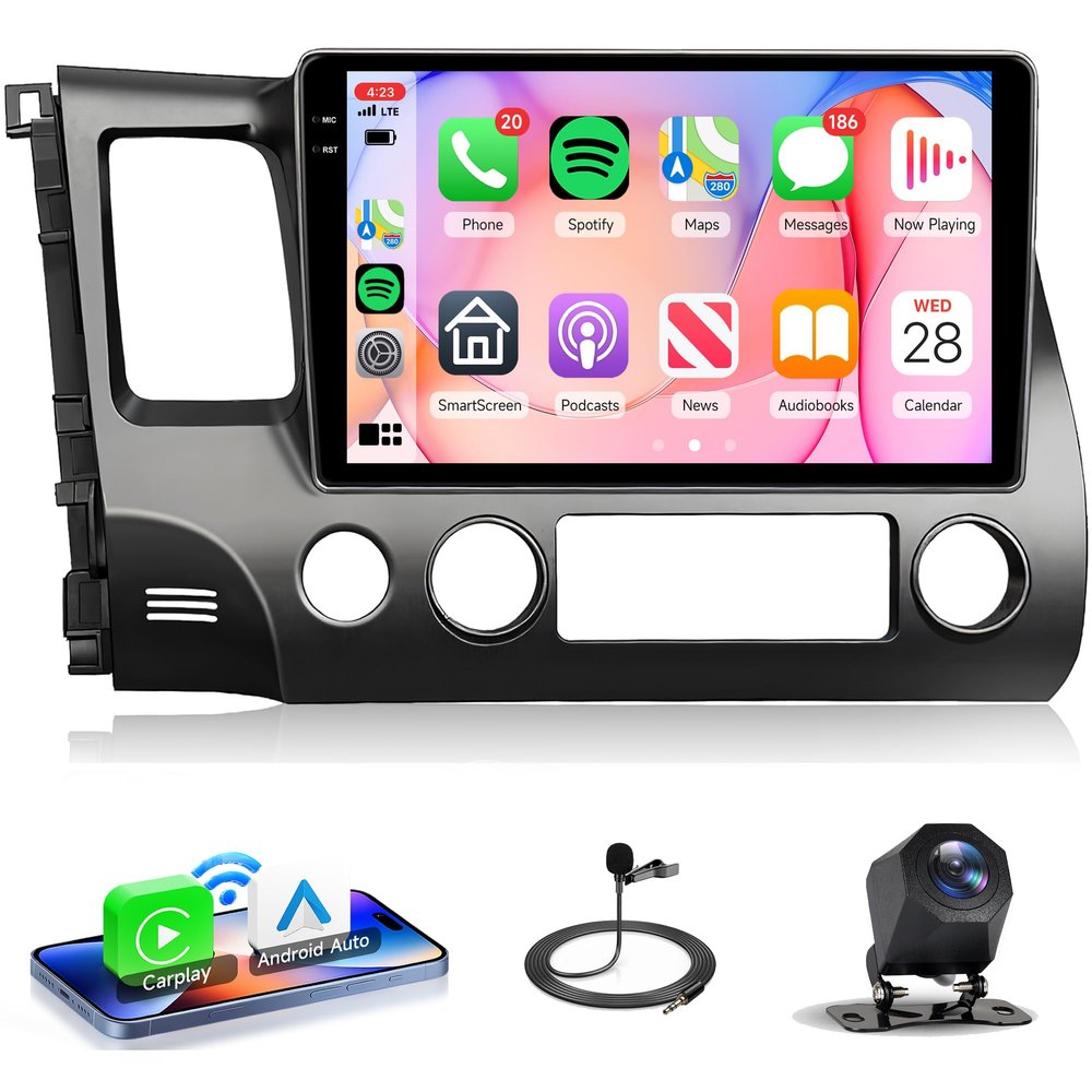 4Core 4G+64G Android 15 Car Radio for Honda Civic 2006-2011, Rimoody Car Stereo Wireless Carplay Andorid auto Mirror Link 10'' INCELL Touchscreen GPS WiFi Bluetooth 5.0 FM/RDS EQ SWC Backup Camera