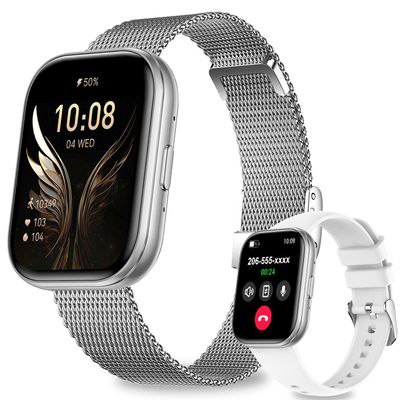 Smart Watches for Women, 1.75" HD Fitness Tracker (Answer/Make Calls), IP68 Waterproof Smartwatch with Heart Rate SpO2 Sleep Stress Monitor, 120+ Sports Modes Watch for Android & iPhone (Silver)