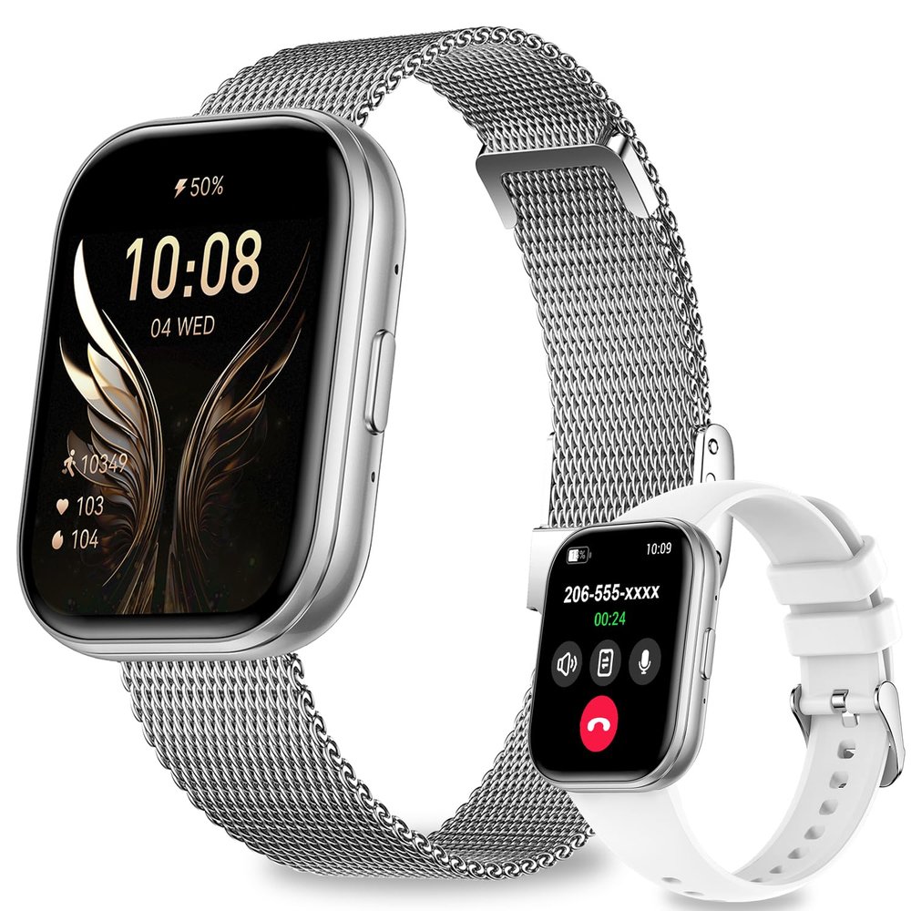 Smart Watches for Women, 1.75" HD Fitness Tracker (Answer/Make Calls), IP68 Waterproof Smartwatch with Heart Rate SpO2 Sleep Stress Monitor, 120+ Sports Modes Watch for Android & iPhone (Silver)