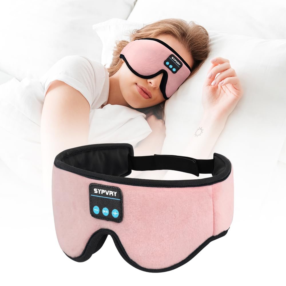 Bluetooth Sleep Mask Wireless Headphones 3D Bluetooth Eye Mask for Side Sleepers SYPVRY Blackout Eye Mask with Headphones Speaker for Airplane,Travel (Pink)