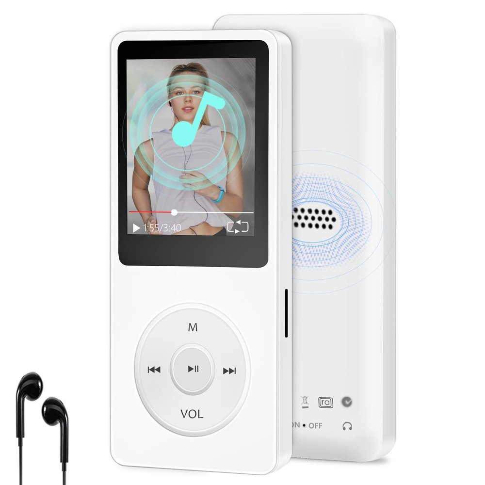 Bluetooth MP3 Player 64GB, Mini MP3 Music Players with Speaker, Supports Alarm Clock, FM Radio, Recording Function, Up to 128GB Memory Storage Extension, Earphones Included