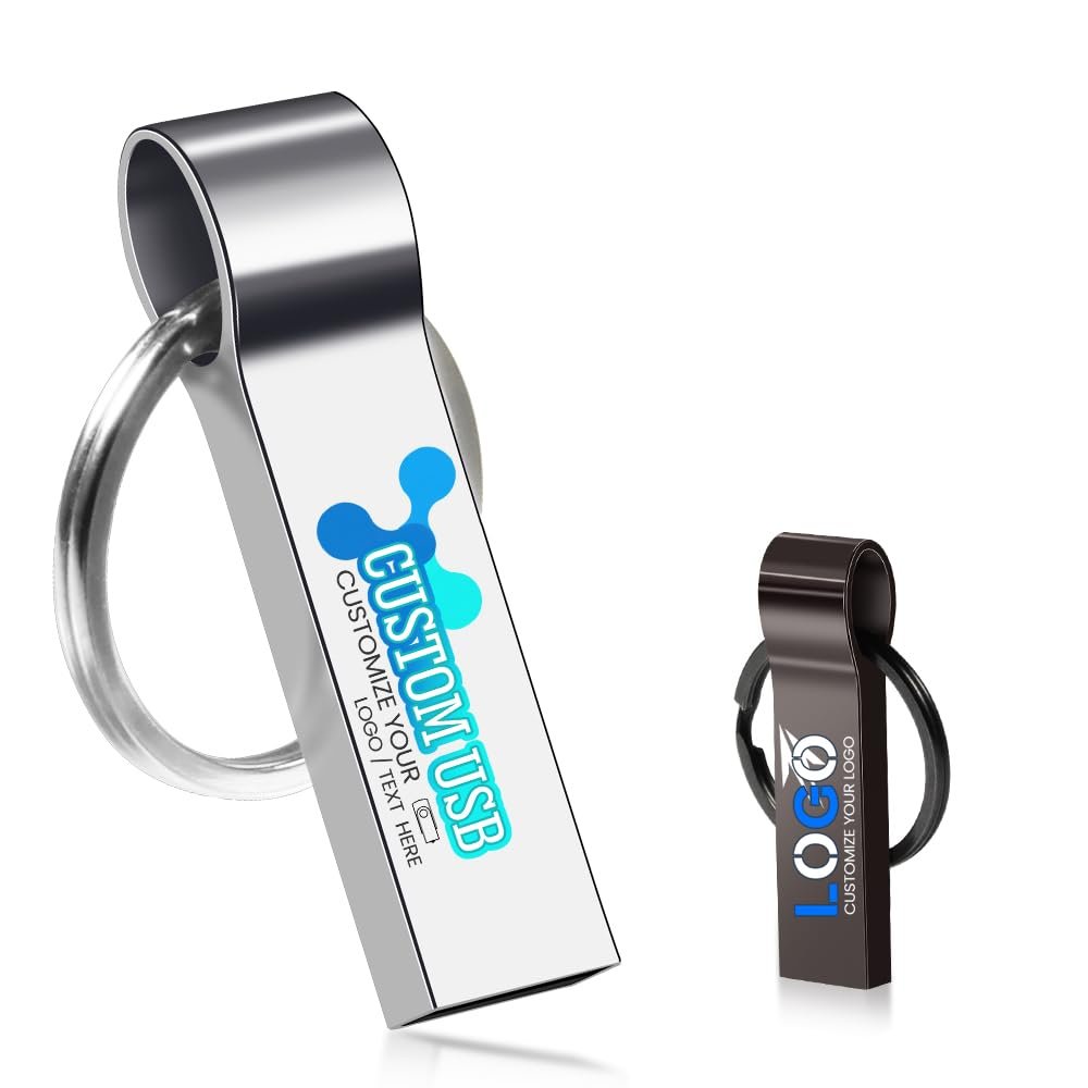 64GB 200PCS Custom Personalized USB 2.0 Flash Drive, Customize Metal Thumb Drives with Keychains, Customized Your Logo & Text on Memory Stick for School/Company