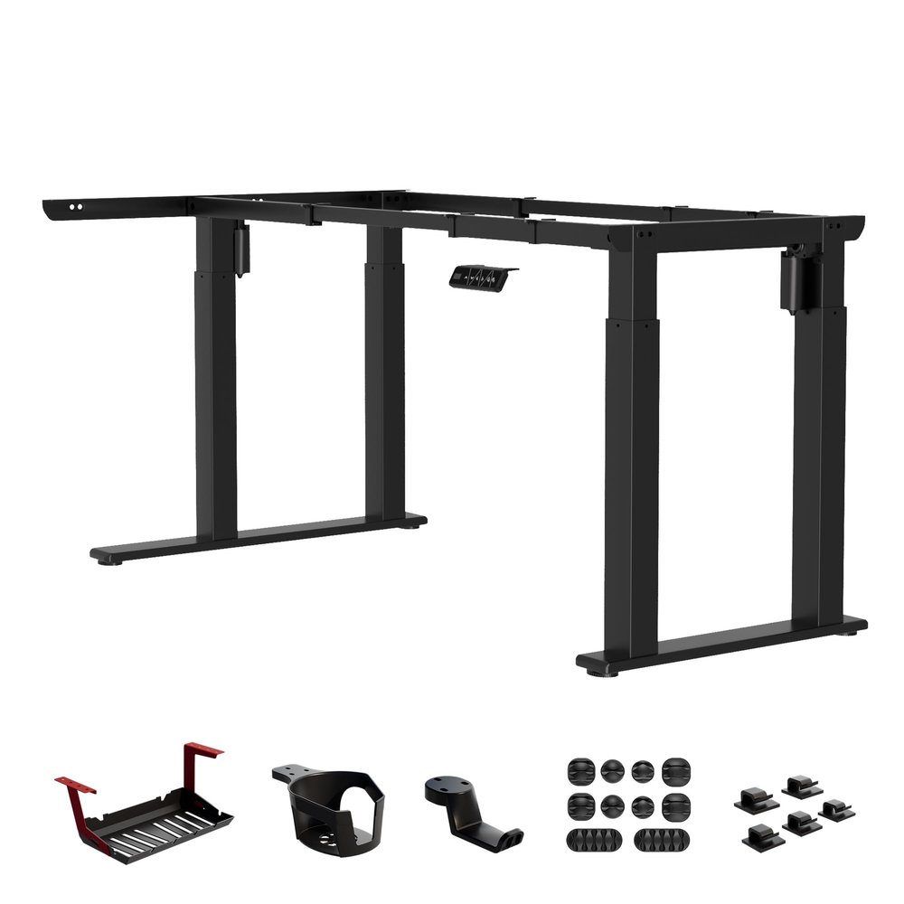 4-Leg L-Shape Standing Desk Frame Dual Motor, Electric Corner Legs Compatible Desktop Size 55-71, 264 lbs Weight Capacity, Anti-collision Detection Stand Up Desk Frame Workstation, Black Frame Only