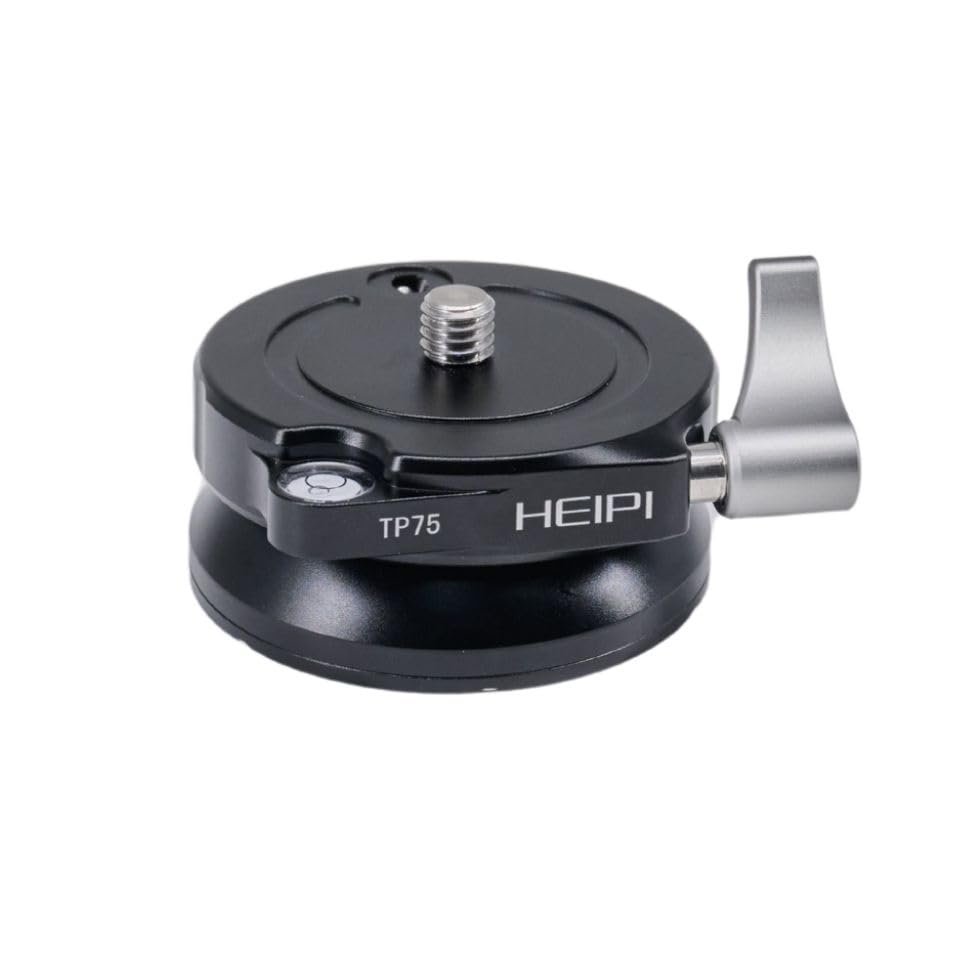 HEIPI TP75 Tripod Leveling Base for Camera Quick Tripod Head Plate with +/-5 Tilt Bubble Level 360 Rotation Base Aluminum Alloy 3/8" Screw Compatible with DSLR Cameras and Video Head, Gimbal Heads