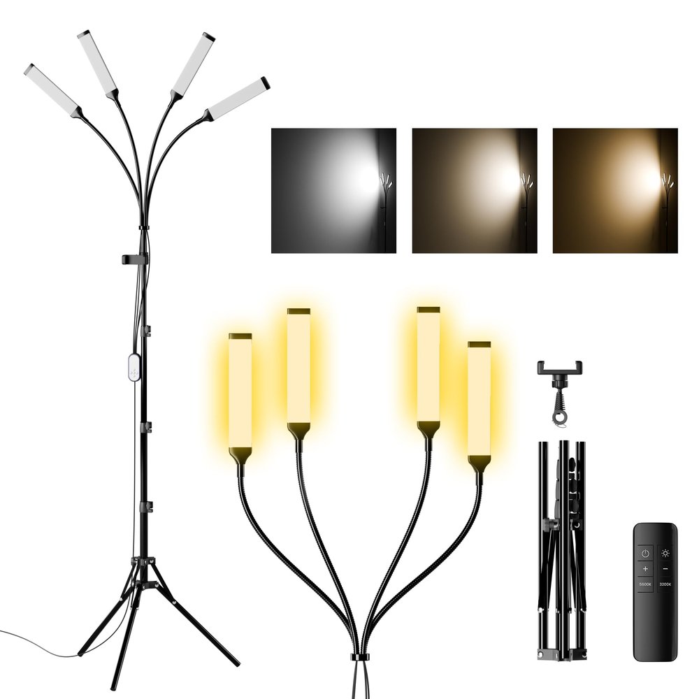 Four Arms LED Light for Photography,Esthetician Light for Lash Extensions with Phone Holder/Floor Lamp/Lash Light for Makeup/Tattoo/Selfie/Video Recording/Photography/TikTok/YouTube/Live Stream