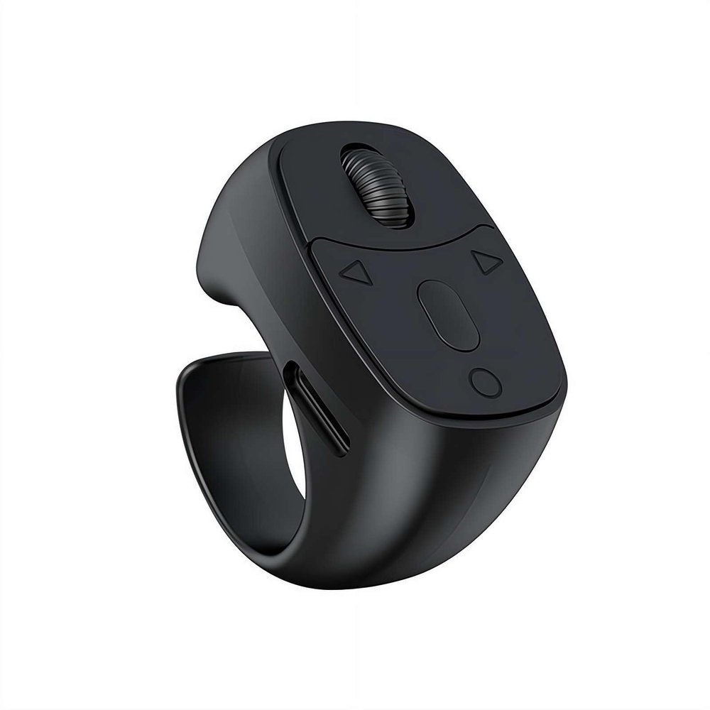 Fingertip Wireless Bluetooth Remote Controls, New Scrolling Bbluetooth Remotes Scrollings Rings Page Turner, USB Rechargeable Camera Video Clicker for Phone (Black 1 Set)