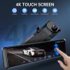TUIFAC 4K Rear View Mirror Camera, 12'' Mirror Dash Cam, 4K/2.5K Backup Camera for Car, WiFi/GPS Dash Cam Front and Rear with 32GB Card, APP, Voice Control, WDR Night Vision, Reverse Assist (Black) view 3