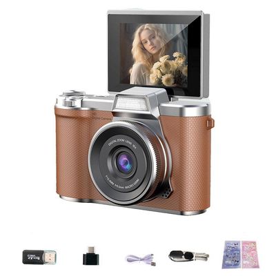 4K Digital Camera for Photo, 2025New Portable FHD 4K 48MP Digital Camera with Flip Screen, Built in LED Fill Light Compact Retro Camera for Teens Students (Brown 1 Set)