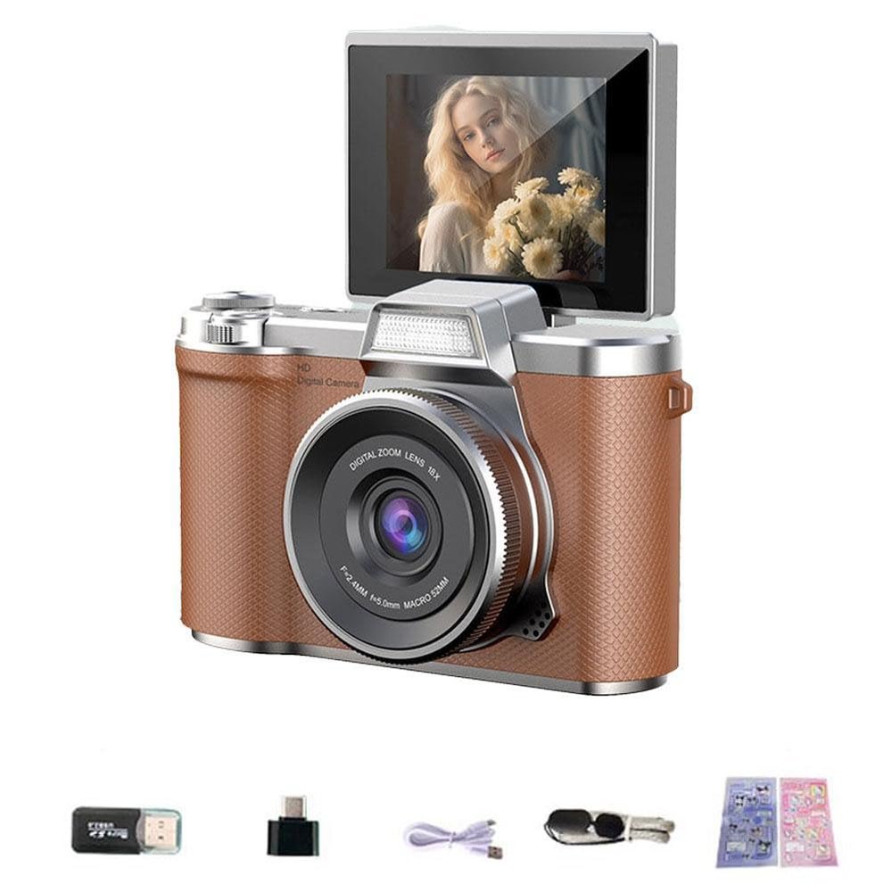 4K Digital Camera for Photo, 2025New Portable FHD 4K 48MP Digital Camera with Flip Screen, Built in LED Fill Light Compact Retro Camera for Teens Students (Brown 1 Set)