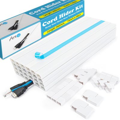 Art3d Cord Hider Kit, 360in Cord Covers for Wires on Wall, Paintable Cable Hider, Cable Raceway Kit for Wires, Wall Mount TV Cords Management, W0.94 H0.54in, White