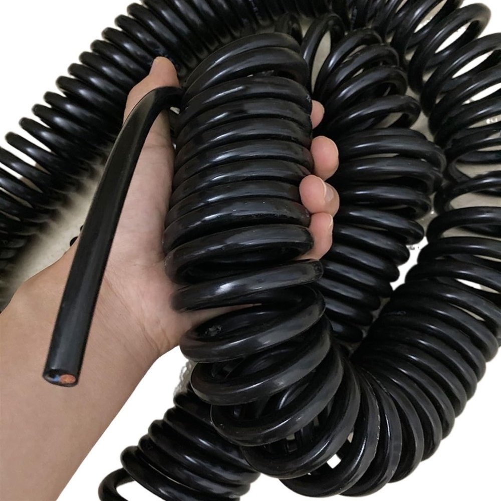 ACFFVBW Coiled Extension Cord, 4 Core 2.5mm Square Electromagnetic Chuck Crane Spiral Cable Stretch 1 Meter to 10 Meters Thick Tensile(Stretch 2 Meter)