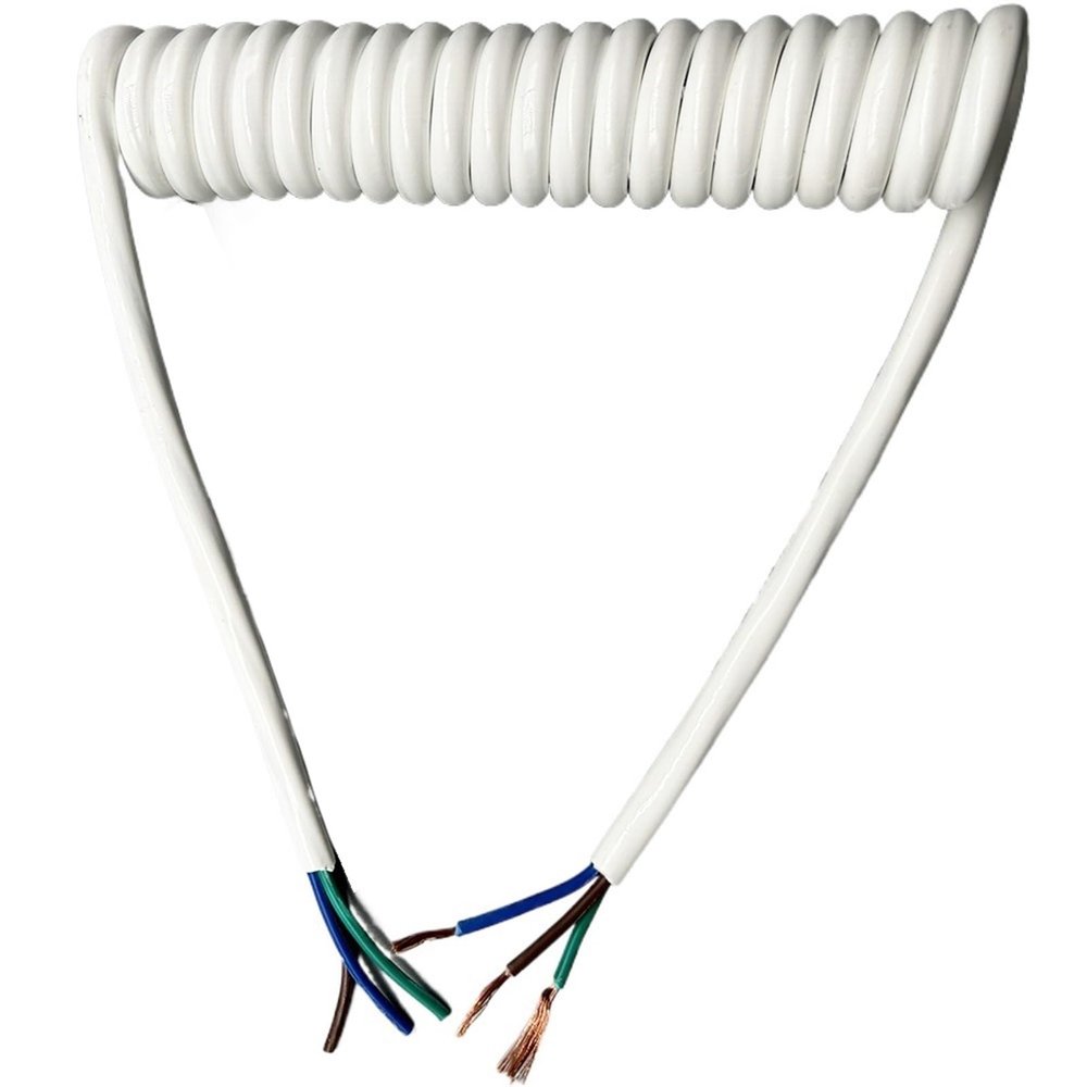 ACFFVBW Coiled Extension Cord, 3 Cores 13AWG Power Telescopic Spiral Wire 2.5mm Square Spring White Cable Retractable Coil(Stretch 3 Meters)