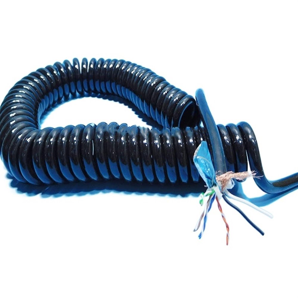 ACFFVBW Coiled Extension Cord, 10 Cores Double Shielded Network Spiral Cable 20AWG Stretch 1 Meter to 15 Meters(Stretch 12 Meter)