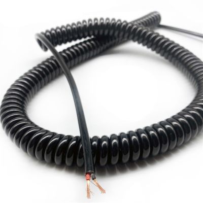 ACFFVBW Coiled Extension Cord, 2 Core 1.5mm2 CNC Spiral Power Cord 15AWG Black Stretchable Cable Telescopic Stranded Coiled Wire(Stretch 1 Meter)
