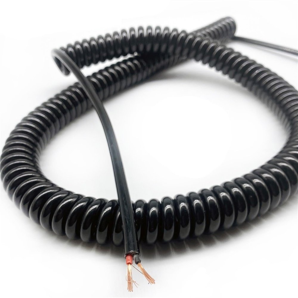 ACFFVBW Coiled Extension Cord, 2 Core 1.5mm2 CNC Spiral Power Cord 15AWG Black Stretchable Cable Telescopic Stranded Coiled Wire(Stretch 1 Meter)