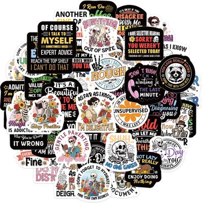 50 Pcs Sarcastic Skeleton Stickers, Dark Humor Designs