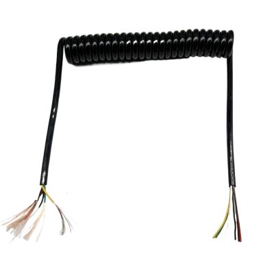 ACFFVBW Coiled Extension Cord, 5 Cores 0.5mm2 Spring Telescopic Wire Expandable Black Power Cord(Stretch 3 Meter)