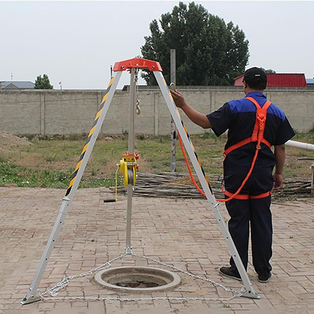 ERoomQ Tripod Confined Space Tripod Kit Emergency Rescue Tripod with Winch - 1200/1800/2600 lbs, Manhole & Sewage Rescue Equipment(1200LBS Winch+Falling Protector)
