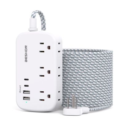 Extension Cord 20 Ft, Flat Plug Power Strip with 6 Outlets with 4 USB Ports(2 USB C), Wall Mount Charging Station, No Surge Protector for Home Office College Dorm Room Travel Essentials