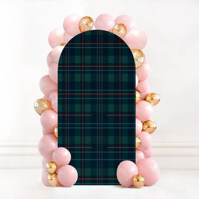 6.6FT Wedding Arch Backdrop Cover Tartan Seamless Blue Black Green Red Gold Plaid Spandex Fitted Fabric Round Top Stretchy Stand Covers for Baby Shower Birthday Party Decoration