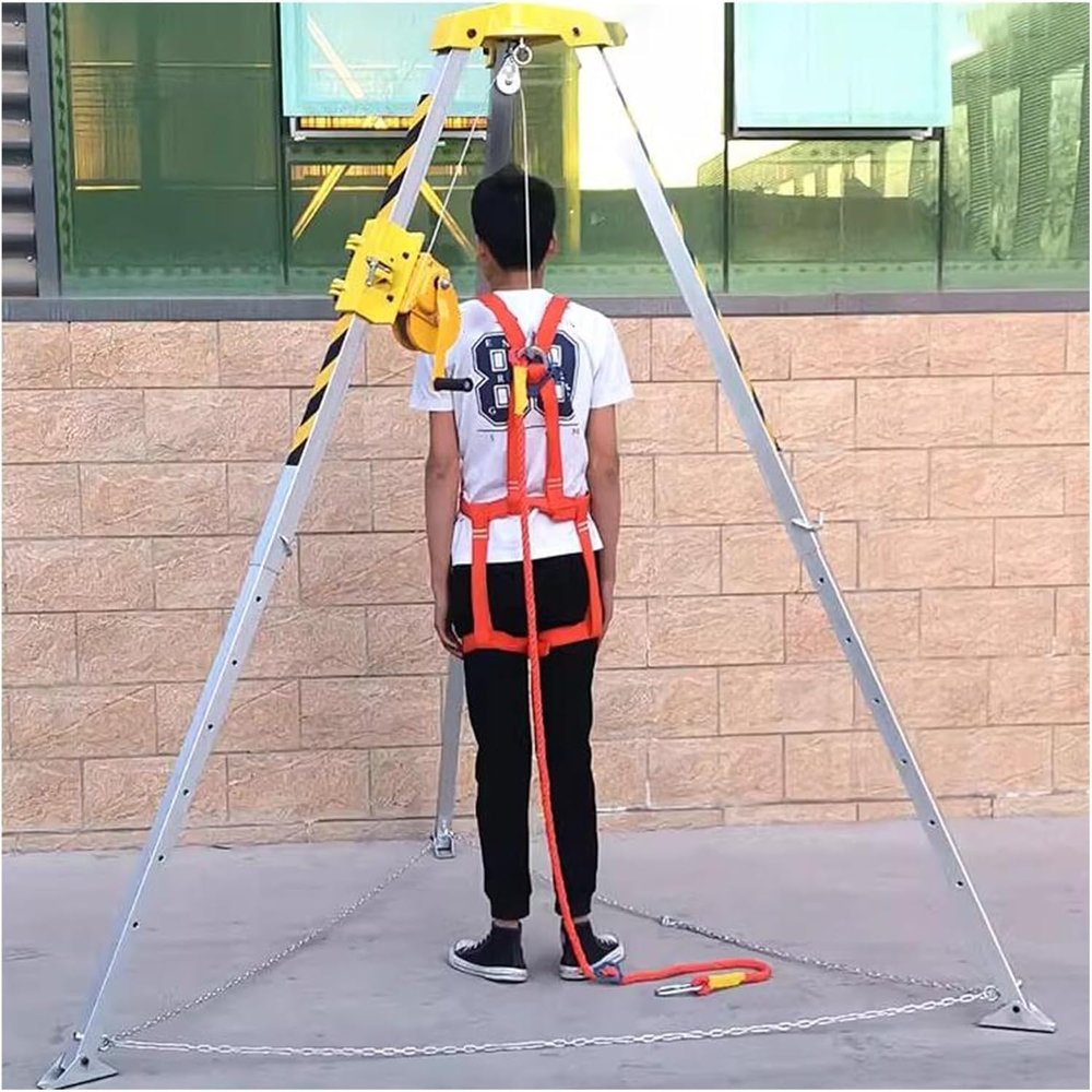 ERoomQ Tripod Confined Space Rescue Tripod Confined Space Tripod Heavy Duty Aluminum for Deep Well/Sewerage/Flue, Adjustable Height Lifting Rescue Equipment, Retractab(1800lbs(82ft Winch)