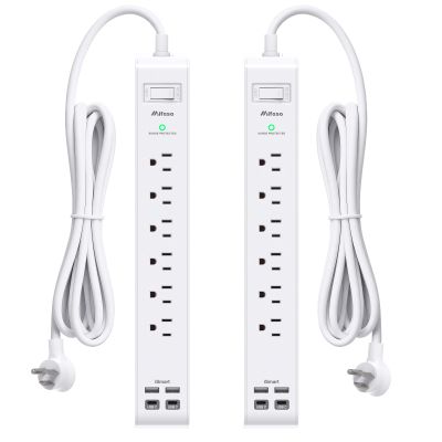 2 Pack Power Strip, 12FT Long Extension Cord, Surge Protector with 6 Outlets and 4 USB Ports (2 USB C), Flat Plug Overload Protection, Extension Cord 10+ ft, Wall Mount for Home Office Dorm College