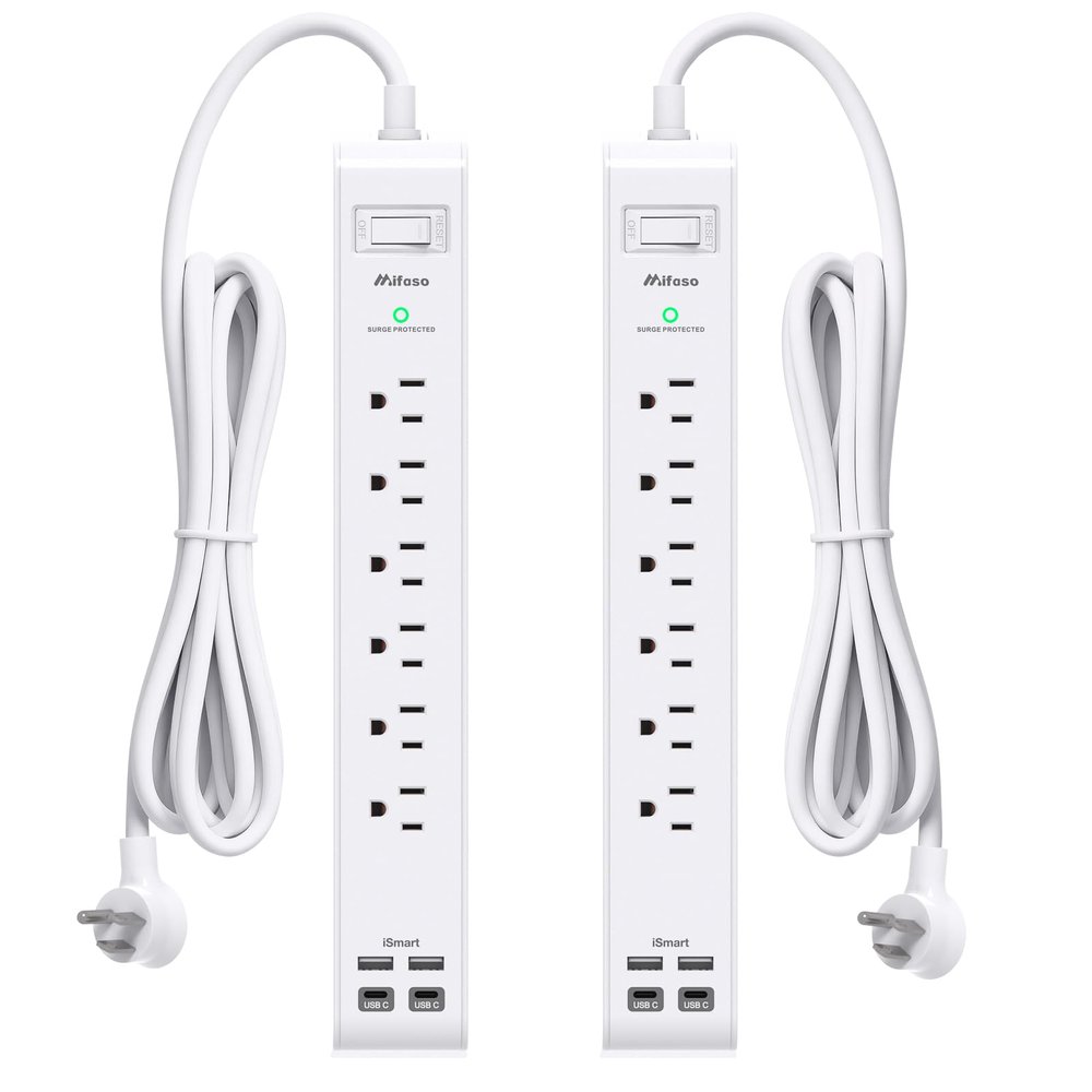 2 Pack Power Strip, 12FT Long Extension Cord, Surge Protector with 6 Outlets and 4 USB Ports (2 USB C), Flat Plug Overload Protection, Extension Cord 10+ ft, Wall Mount for Home Office Dorm College