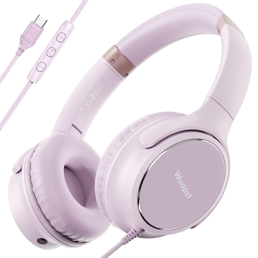 USB C Wired Over-Ear Headphones with Microphone, Volume Control, Share Port, and Adjustable Headband Foldable Stereo Headset for Adult/Teens for iPhone 16, Samsung, Laptop, Gaming, Travel