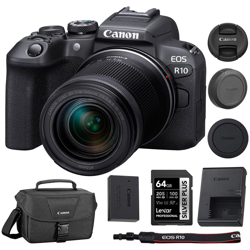 Canon EOS R10 Mirrorless Camera with RF-S 18-150mm Lens Bundle with 64GB SDXC Memory Card + Canon 200ES EOS Shoulder Bag (3 Items)