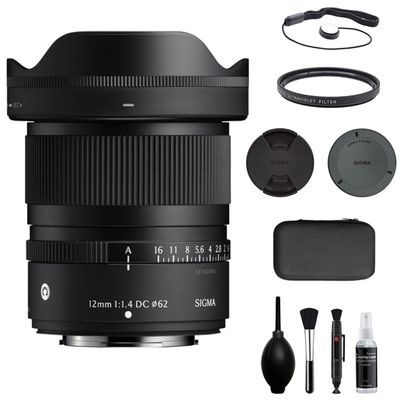Sigma 12mm f/1.4 DC Contemporary Lens Compatible with FUJIFILM X Mount (APS-C) Bundle with UV Filter + Lens Cap Keeper + Cleaning Kit + Cleaning Cloth (5 Items)
