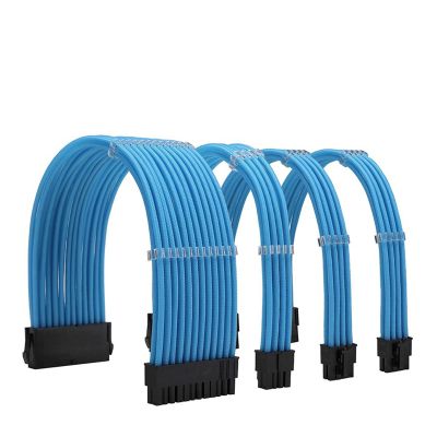 NCK1 Series PSU Extension Cable Kit, Solid Color Cable Solid Combo 300mm ATX24 Pin PCI-E 8Pin 8Pin with Combs(Kit B,Sky Blue)