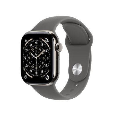 Apple Watch Series 11 [GPS + Cellular 42mm] Smartwatch with Natural Titanium Case with Stone Gray Sport Band - S/M. Sleep Score, Fitness Tracker, Health Monitoring, Always-On Display, Water Resistant