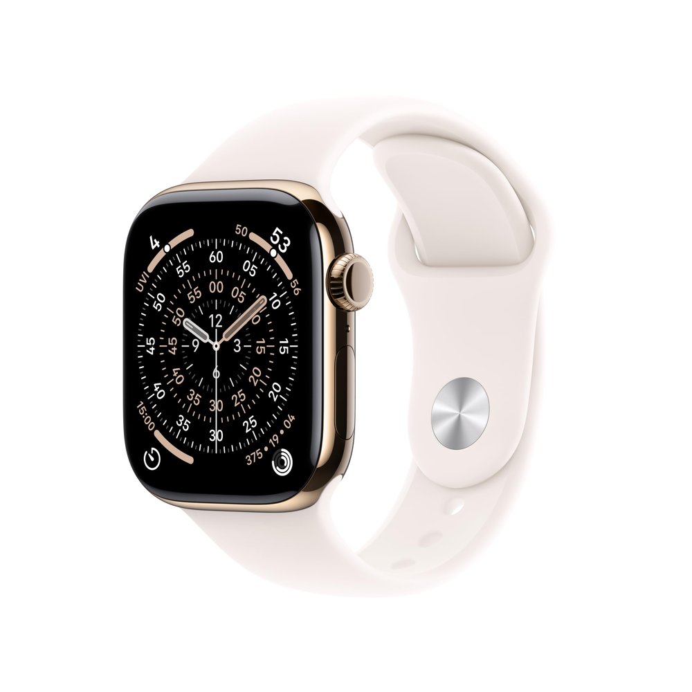 Apple Watch Series 11 [GPS + Cellular 42mm] Smartwatch with Gold Titanium Case with Light Blush Sport Band - S/M. Sleep Score, Fitness Tracker, Health Monitoring, Always-On Display, Water Resistant