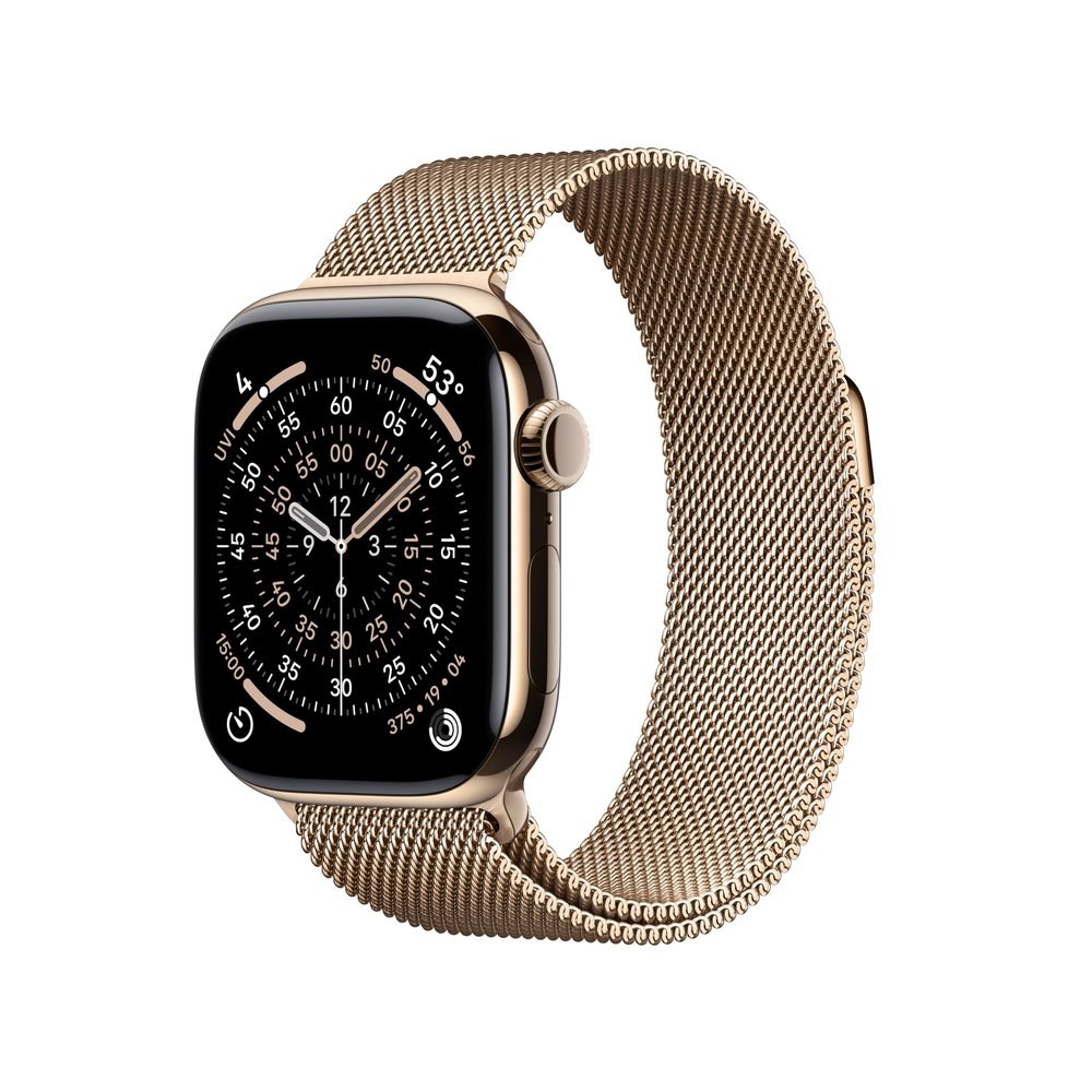 Apple Watch Series 11 [GPS + Cellular 42mm] Smartwatch with Gold Titanium Case with Gold Milanese Loop. Sleep Score, Fitness Tracker, Health Monitoring, Always-On Display, Water Resistant