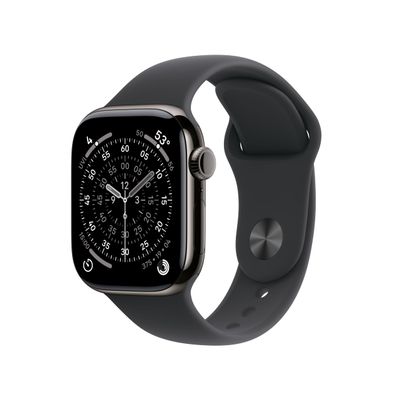 Apple Watch Series 11 [GPS + Cellular 42mm] Smartwatch with Slate Titanium Case with Black Sport Band - S/M. Sleep Score, Fitness Tracker, Health Monitoring, Always-On Display, Water Resistant