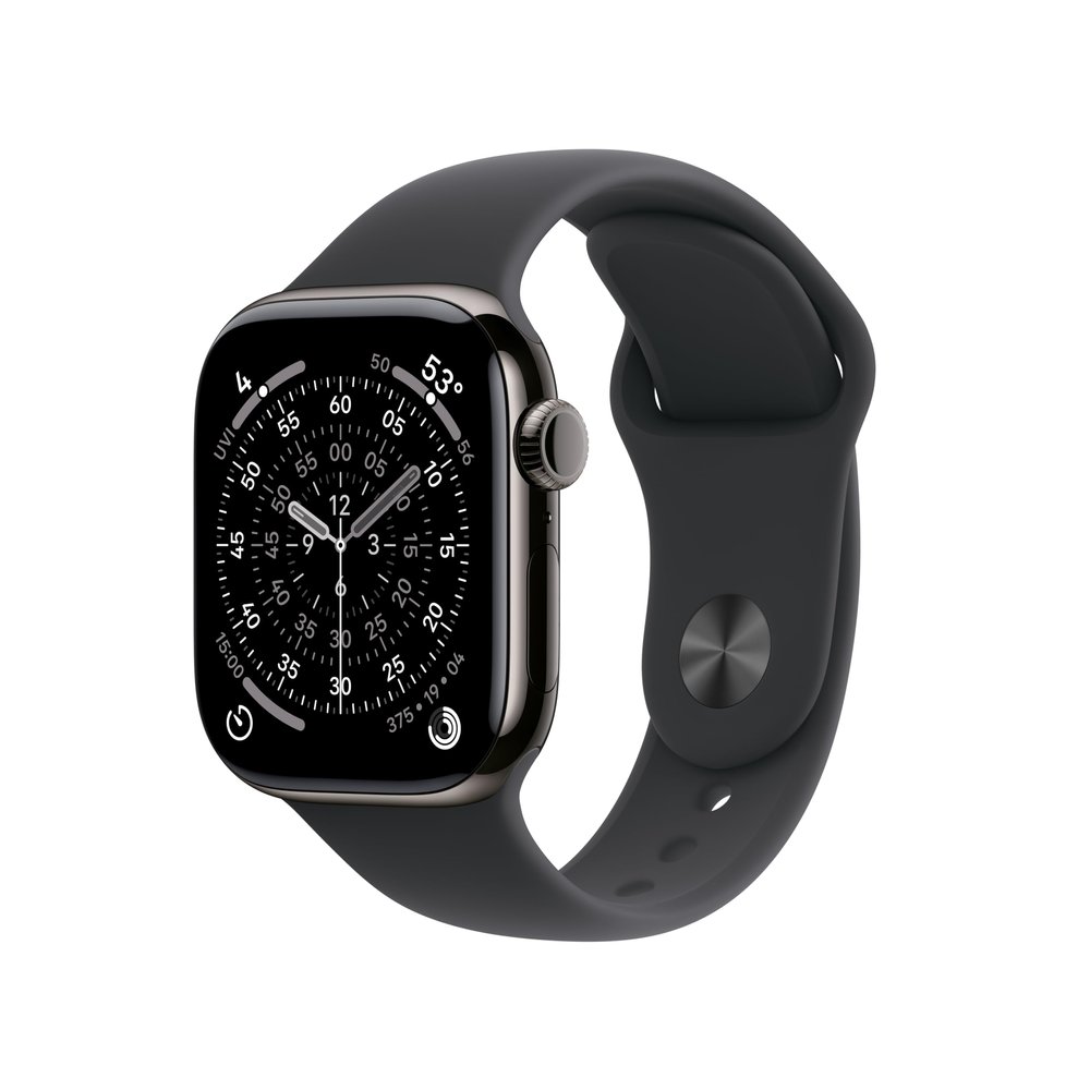 Apple Watch Series 11 [GPS + Cellular 42mm] Smartwatch with Slate Titanium Case with Black Sport Band - S/M. Sleep Score, Fitness Tracker, Health Monitoring, Always-On Display, Water Resistant