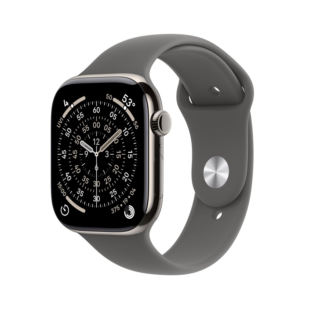 Apple Watch Series 11 [GPS + Cellular 46mm] Smartwatch with Natural Titanium Case with Stone Grey Sport Band - S/M. Sleep Score, Fitness Tracker, Health Monitoring, Always-On Display, Water Resistant