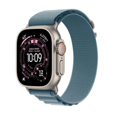 Apple Watch Ultra 3 [GPS + Cellular 49mm] Running & Multisport Smartwatch w/Rugged Titanium Case w/Light Blue Alpine Loop - S. Satellite Communications, Advanced Health & Fitness Tracking