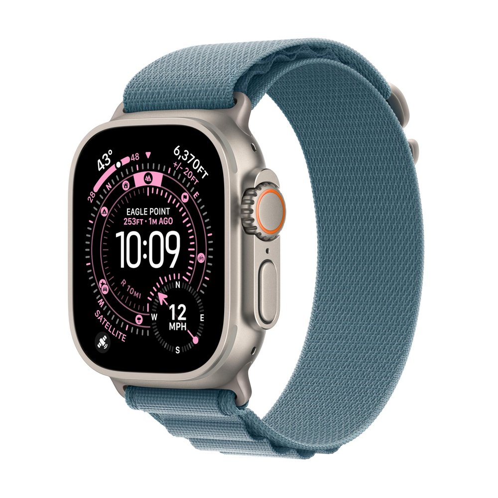 Apple Watch Ultra 3 [GPS + Cellular 49mm] Running & Multisport Smartwatch w/Rugged Titanium Case w/Light Blue Alpine Loop - S. Satellite Communications, Advanced Health & Fitness Tracking