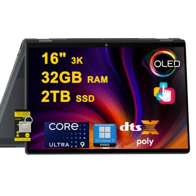 HP OmniBook X Flip 2-in-1 Laptop 16" 3K OLED Touch (500nits HDR, 120Hz) Intel 8-core Ultra 9 288V (Up to 48 Tops) 32GB RAM 2TB SSD for Creator Business Professional Win11Pro ICP Hub w/Copilot+ AI
