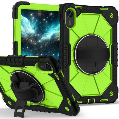 for Xiaomi Redmi Pad 2 11 inch 2025 Shockproof Heavy Duty Case Hybrid Silicone Cover with 360 Rotating Stand, Anti-Scratch Silicone PC Armor Adjustable Shoulder/Wrist Straps(Yellow Green)
